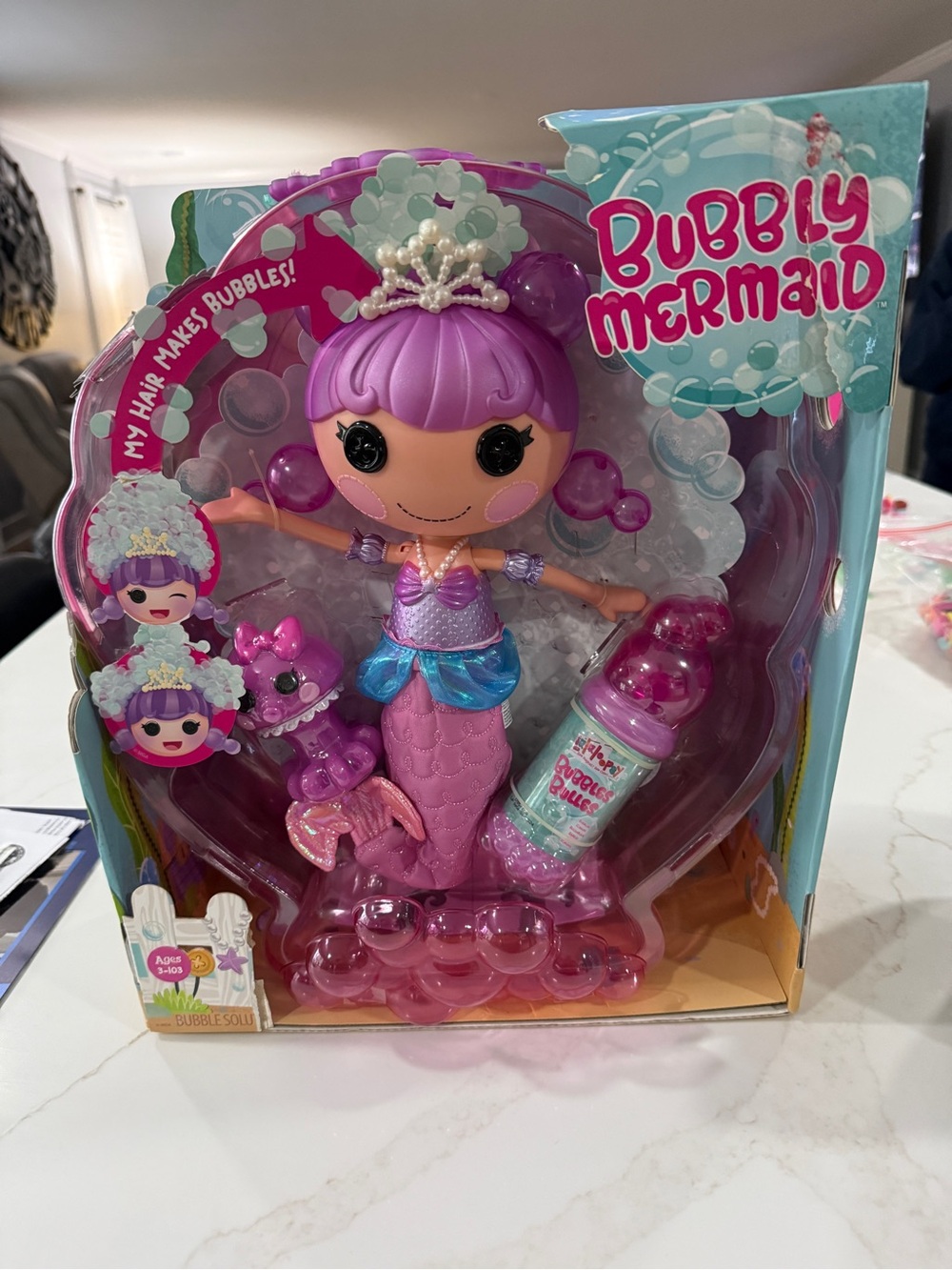 Bubbly Mermaid Bubble Doll in Purple & Pink